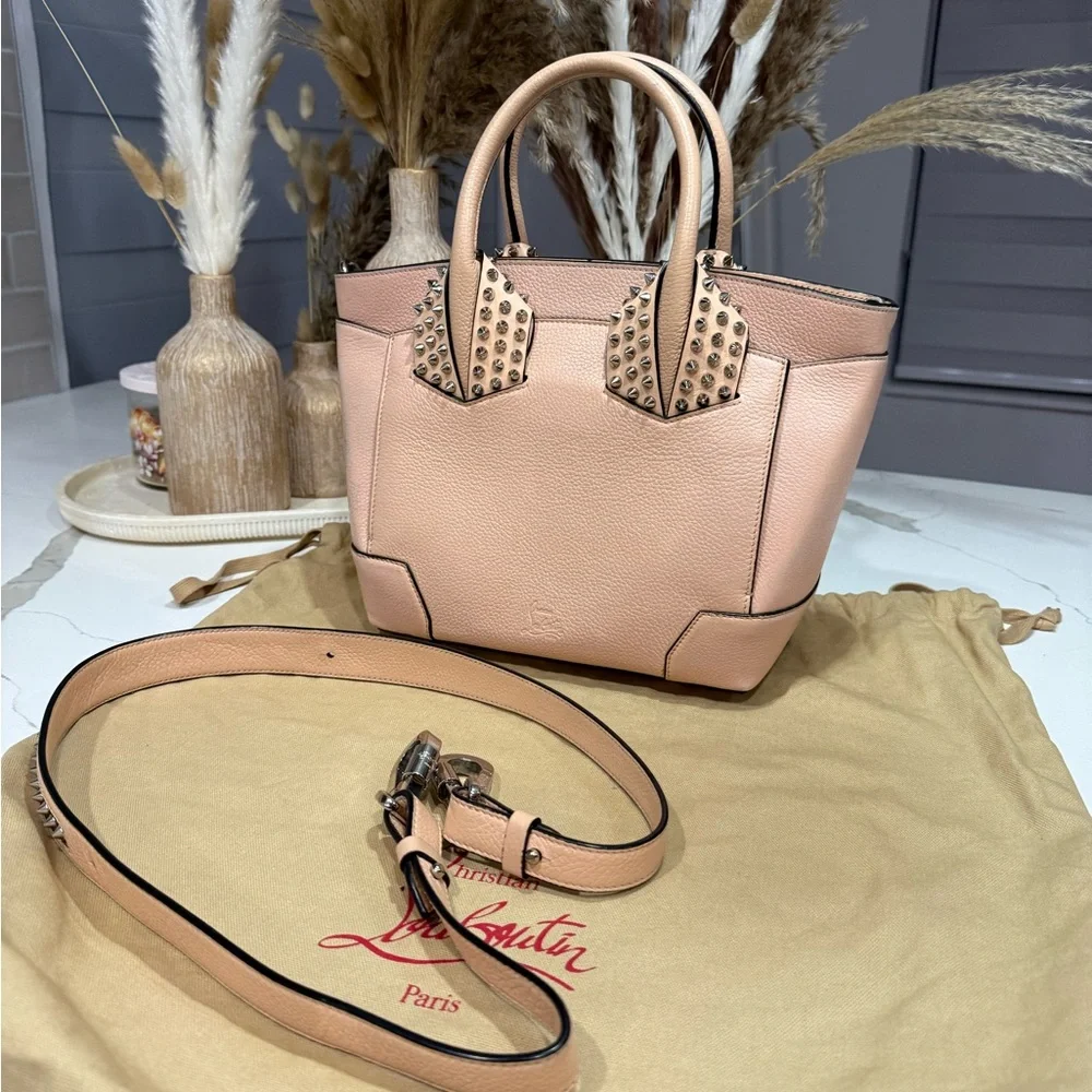 Christian Louboutin Eloise Small Studded Leather Tote Nude Beige Crossbody - Picture 17 of 17
